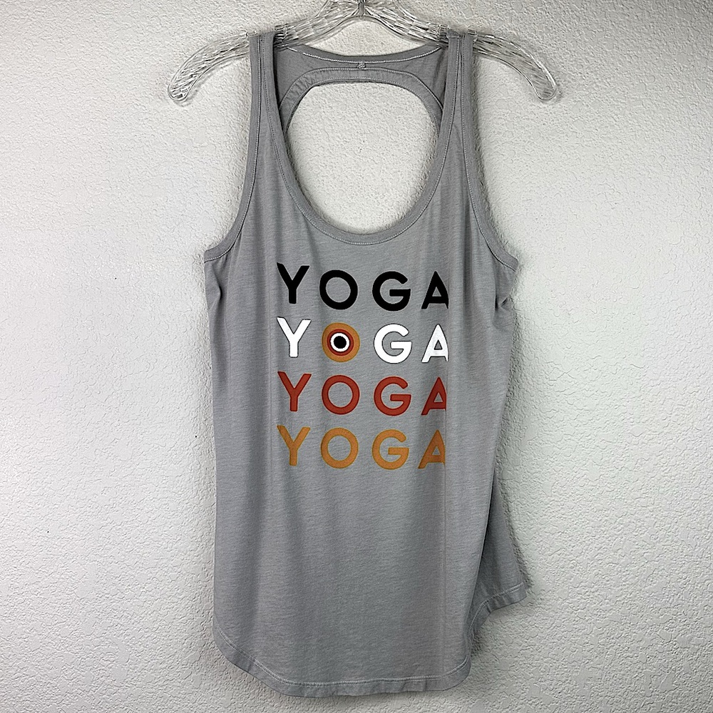 Chaser x CorePower Yoga Tank L Gray Graphic‎ Cutout Back Athleisure Pilates Top